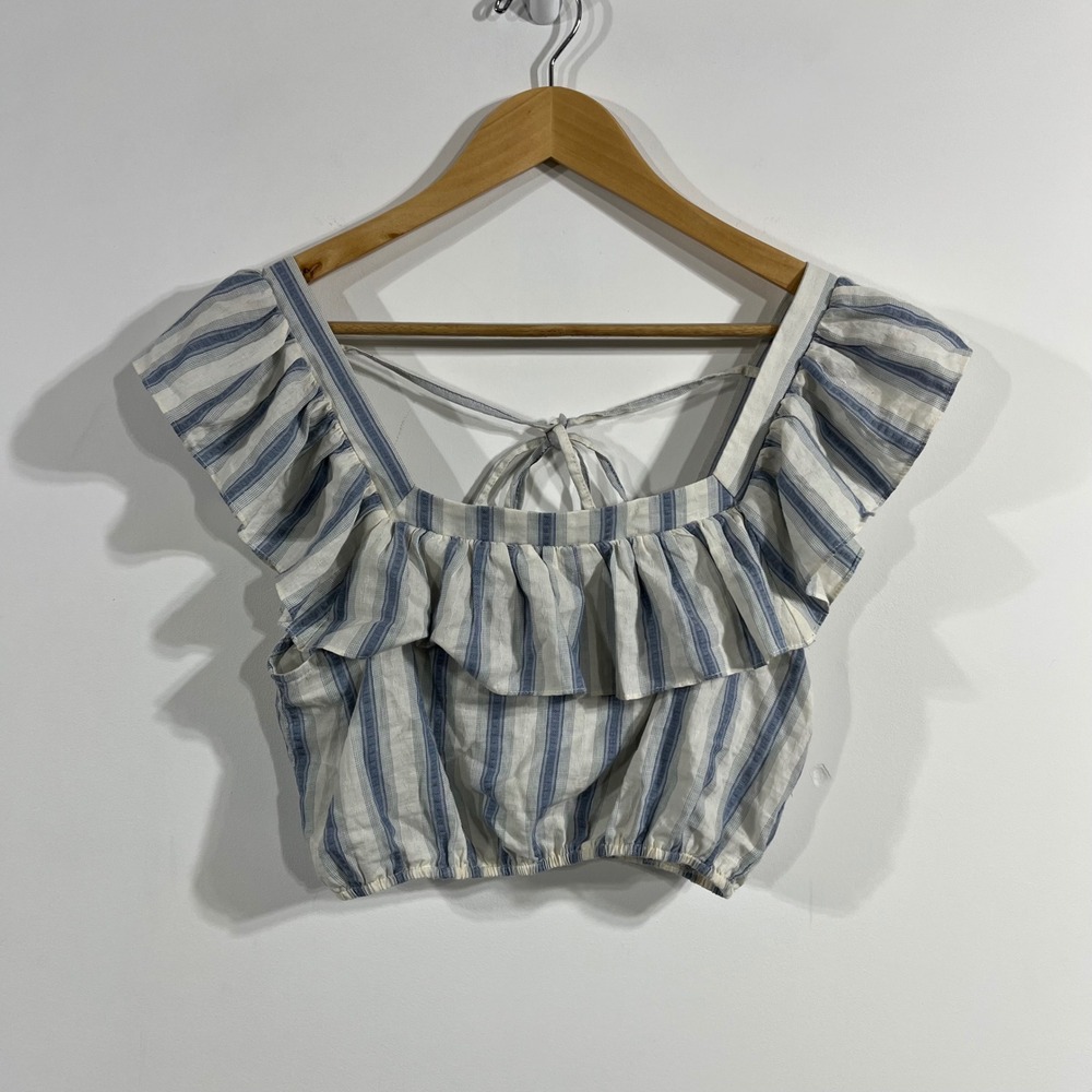 Mittoshop Coastal Fisherman Granola Striped Ruffle Crop‎ Top Cotton Womens Small